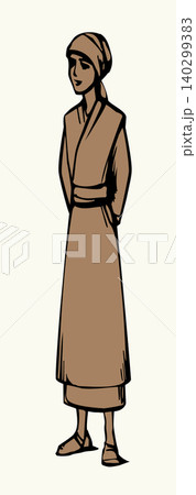Vector drawing. Woman is dressed in traditional Asian clothing 140299383