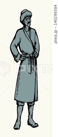 Vector drawing. The man is dressed in traditional Asian clothing 140299384