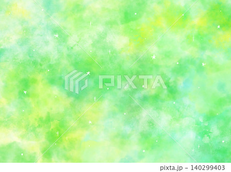 水彩風 淡いグリーン 新緑 パステル 背景テクスチャ 星ラメあり イラスト 140299403