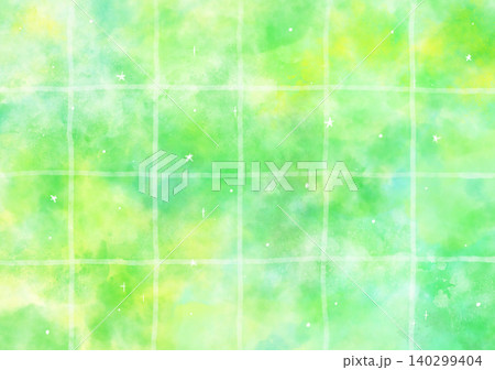 水彩風  淡いグリーン 新緑 パステル ゆめかわ タイル 格子 背景テクスチャ 星ラメあり イラスト 140299404