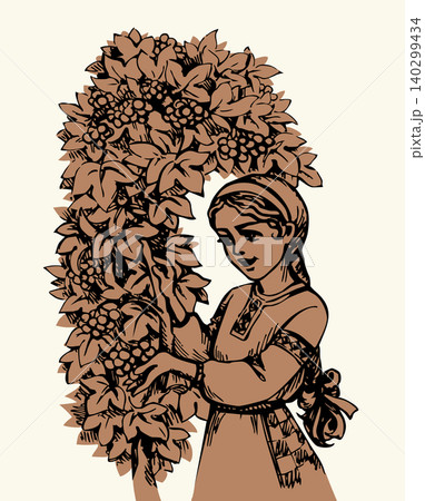 Vector drawing. Girl with viburnum 140299434