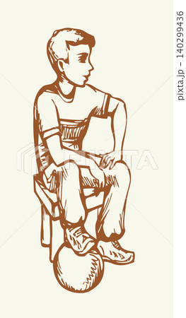 Vector drawing. Boy with ball 140299436