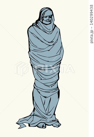 Vector drawing. A resurrected man in shrouds Vector drawing. A resurrected man in shrouds 140299438