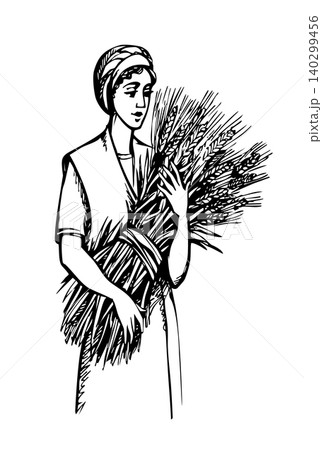 Vector drawing. Woman with wheat Vector drawing. Woman with wheat 140299456