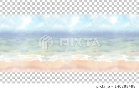 Seamless border of the seascape. Watercolor illustration. Handmade art work. For packaging design, cards, cover, prints, product labels and fabric Seamless border of the seascape. Watercolor illustration. Handmade art work. For packaging design, cards, cover, prints, product labels and fabric 140299499