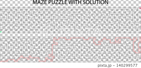 Rectangle maze puzzle game vector template with red line solution worksheet for kids and adults Rectangle maze puzzle game vector template with red line solution worksheet for kids and adults 140299577