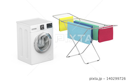 Washing machine and clothes drying rack with towels 140299726