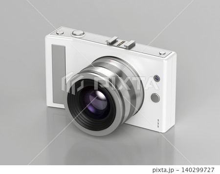 White mirrorless camera with zoom lens 140299727
