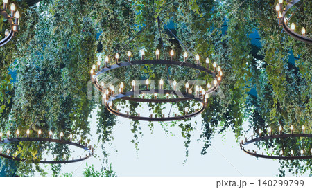 Moscow interior featuring circular chandeliers and ivy ceiling Moscow interior featuring circular chandeliers and ivy ceiling 140299799