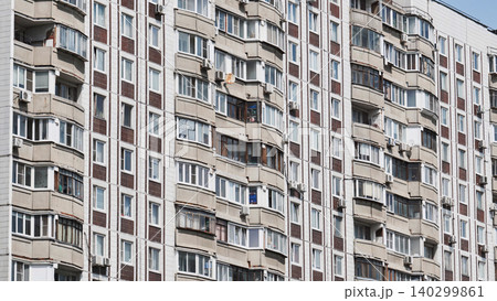 Facade of a residential building with many balconies and windows is showing urban density 140299861