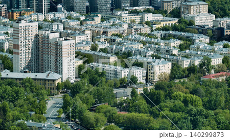 Moscow city skyline viewing residential buildings, green trees, and urban landscape Moscow city skyline viewing residential buildings, green trees, and urban landscape 140299873