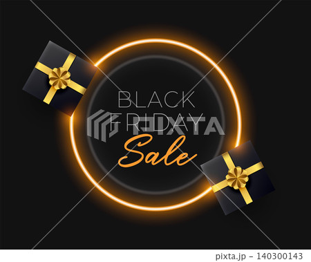 black friday sale template with neon golden frame and 3d giftbox black friday sale template with neon golden frame and 3d giftbox 140300143