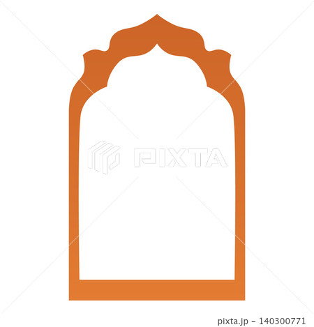 Golden Ramadan interior decorative arch frame, vector traditional Islamic or vintage Arabic mosque window oriental style 140300771