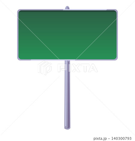 A blank rectangular green road sign on a gray metal pole. 140300793