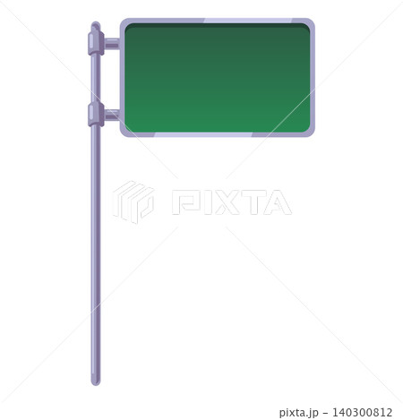 Green road sign rectangle shape on metal frame and pole, vector highway blank traffic sign board for direction, location 140300812