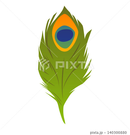 A peacock feather in green and yellow, a decoration, an Indian symbol. A peacock feather in green and yellow, a decoration, an Indian symbol. 140300880