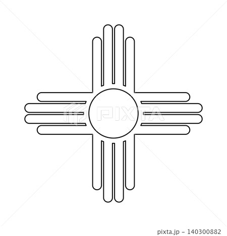 Zia outline symbol layout. Ancient native Americans silhouette simple sign black contour icon template. New Mexico state flat logo mockup 140300882