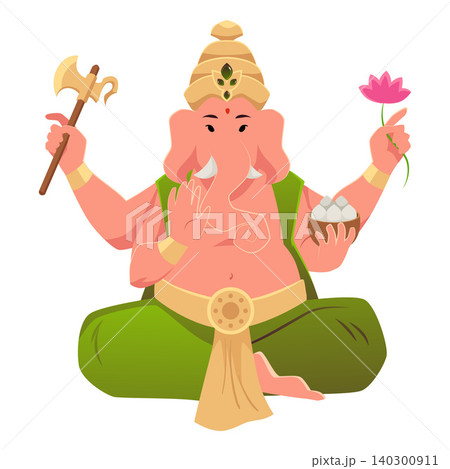 Lord Ganpati vector flat illustration, divine man with elephant head and four hands, Happy Ganesh Chaturthi festival Lord Ganpati vector flat illustration, divine man with elephant head and four hands, Happy Ganesh Chaturthi festival 140300911