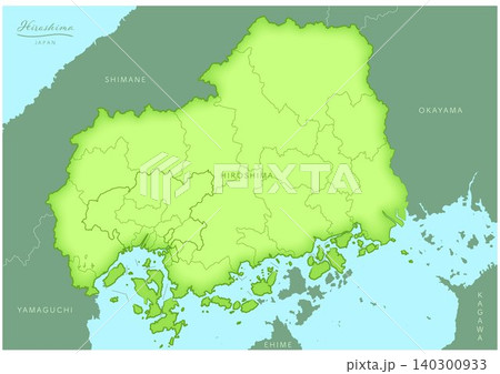 「広島県」立体感のある日本の地図シリーズ。(隣県、市町村、英語)HIROSHIMA, JAPAN 「広島県」立体感のある日本の地図シリーズ。(隣県、市町村、英語)HIROSHIMA, JAPAN 140300933