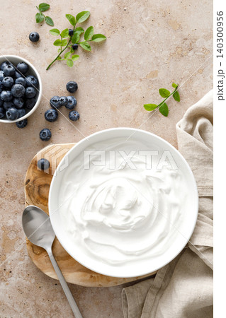 Yogurt. Plain greek probiotic protein Greek yoghurt. Healthy food. 140300956