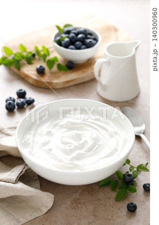 Yogurt. Plain greek probiotic protein Greek yoghurt. Healthy food. Yogurt. Plain greek probiotic protein Greek yoghurt. Healthy food. 140300960