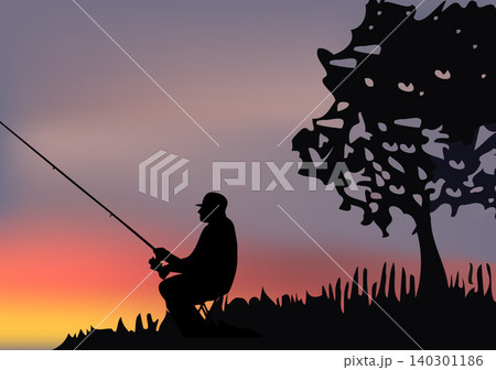 Landscape with fisherman with its prey by the lake- Landscape with fisherman with its prey by the lake- 140301186