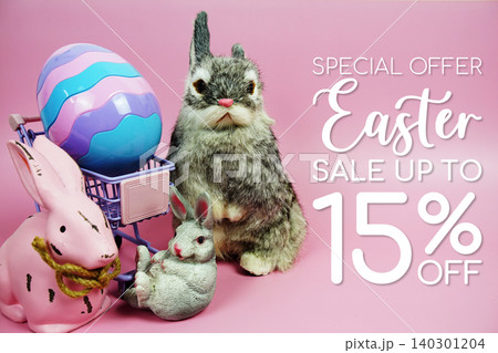 Easter Sale 15% promotion with Easter theme concepts decorations on pink background Easter Sale 15% promotion with Easter theme concepts decorations on pink background 140301204