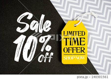 Sale 10% Off and Limited Time offer with Price Tag on black background Sale 10% Off and Limited Time offer with Price Tag on black background 140301561