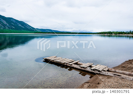 Landscape of blue deep lake sun day summer, clouds sky, Baikal Siberia Russia 140301791