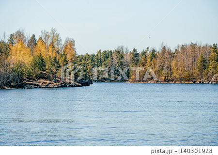 Landscape blue deep lake light sun, clouds sky mountains Ladoga skerries Karelia Landscape blue deep lake light sun, clouds sky mountains Ladoga skerries Karelia 140301928