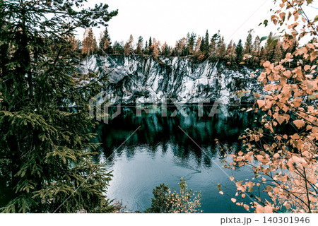 Granite marble quarry with Lake Ruskeala in Karelia, Russia, summer landscape Granite marble quarry with Lake Ruskeala in Karelia, Russia, summer landscape 140301946
