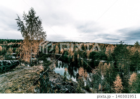 Granite marble quarry with Lake Ruskeala in Karelia, Russia, summer landscape Granite marble quarry with Lake Ruskeala in Karelia, Russia, summer landscape 140301951