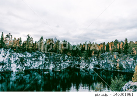 Granite marble quarry with Lake Ruskeala in Karelia, Russia, summer landscape Granite marble quarry with Lake Ruskeala in Karelia, Russia, summer landscape 140301961