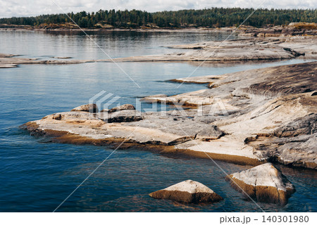 Landscape blue deep lake light sun, clouds sky mountains Ladoga skerries Karelia Landscape blue deep lake light sun, clouds sky mountains Ladoga skerries Karelia 140301980