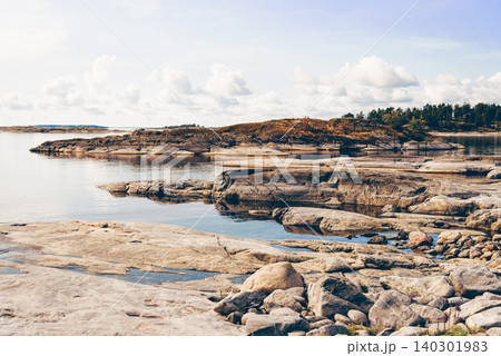Landscape blue deep lake light sun, clouds sky mountains Ladoga skerries Karelia Landscape blue deep lake light sun, clouds sky mountains Ladoga skerries Karelia 140301983