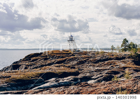 Landscape blue deep lake light sun, clouds sky mountains Ladoga skerries Karelia Landscape blue deep lake light sun, clouds sky mountains Ladoga skerries Karelia 140301998