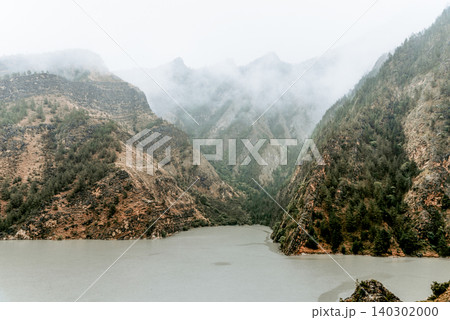 Reservoir, lake in Caucasus Dagestan Russia, summer mountain landscape scenery 140302000