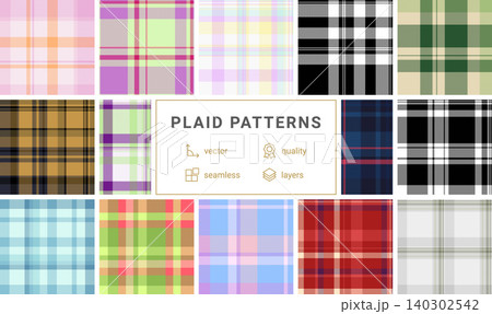 Plaid pack for layered interior styling. Multiple tartan patterns create variety for home textiles collections. Vector scalability supports large formats. Plaid pack for layered interior styling. Multiple tartan patterns create variety for home textiles collections. Vector scalability supports large formats. 140302542