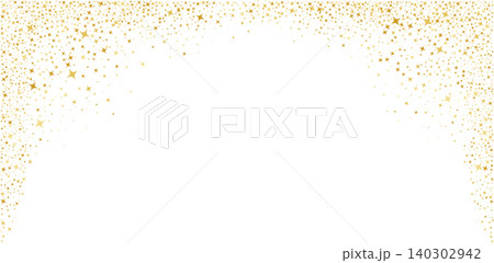 Gold star sparkles cascade with glitter effects on white background, creating magical golden light bursts and shimmering dust particles for festive designs. 140302942