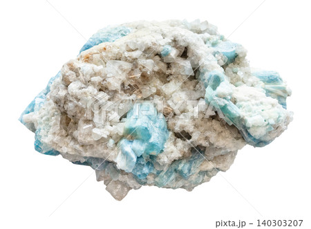 raw aquamarine crystals on feldspar rock cutout 140303207