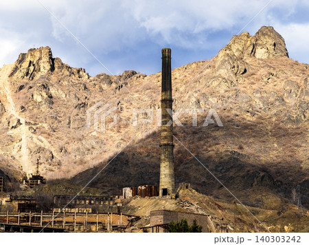 chimney of Copper Chemical plant in Alaverdi town chimney of Copper Chemical plant in Alaverdi town 140303242