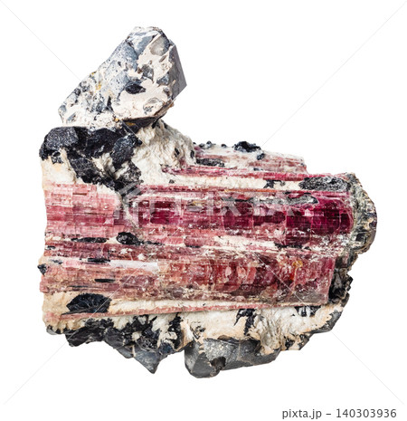 cluster of raw pink rubellite tourmalines cutout cluster of raw pink rubellite tourmalines cutout 140303936