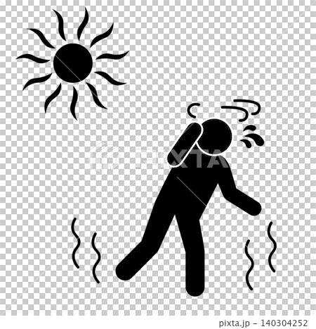 炎天下で熱中症になりかけている人物シルエット 炎天下で熱中症になりかけている人物シルエット 140304252