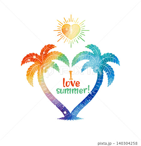 heart colored shaped palm trees . I love summer. Hand drawn. Not AI, vector illustration. heart colored shaped palm trees . I love summer. Hand drawn. Not AI, vector illustration. 140304258