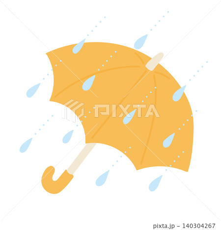 点で表現した斜めに降る雨粒と黄色い傘のイラスト 140304267