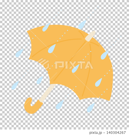 点で表現した斜めに降る雨粒と黄色い傘のイラスト 140304267