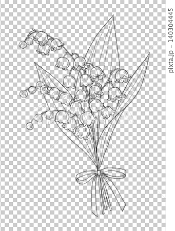Line drawing illustration of a bouquet of lilies of the valley Line drawing illustration of a bouquet of lilies of the valley 140304445