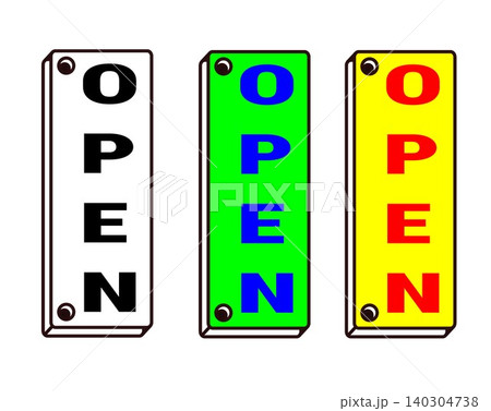 Vertical open sign board vector illustration set in various colors for shop and retail business 140304738