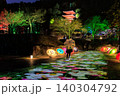 岐阜公園ぎふ灯り物語で彩られた花模様の光と和傘の幻想的な夜景 140304792