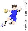 ンドボールをする少年 ジャンプシュートのイラスト 青ユニフォーム 140305123